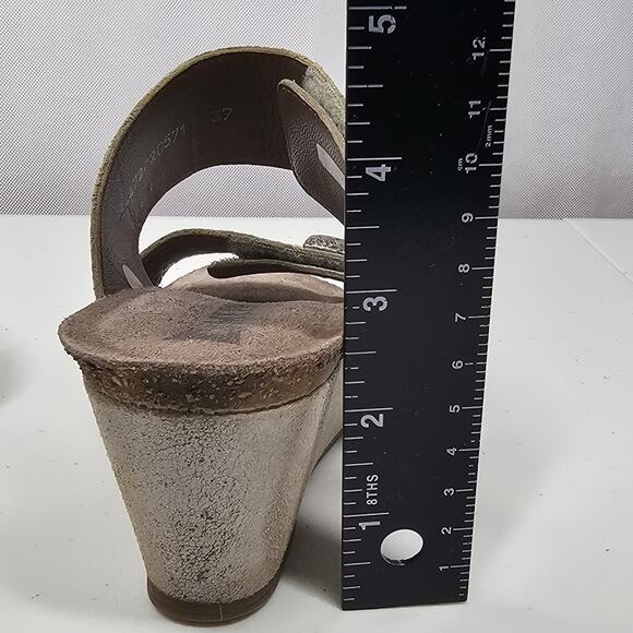 Mephisto Taupe Double Strap Wedge Heel Slides Size EU 37/ US 7 - Picture 11 of 12
